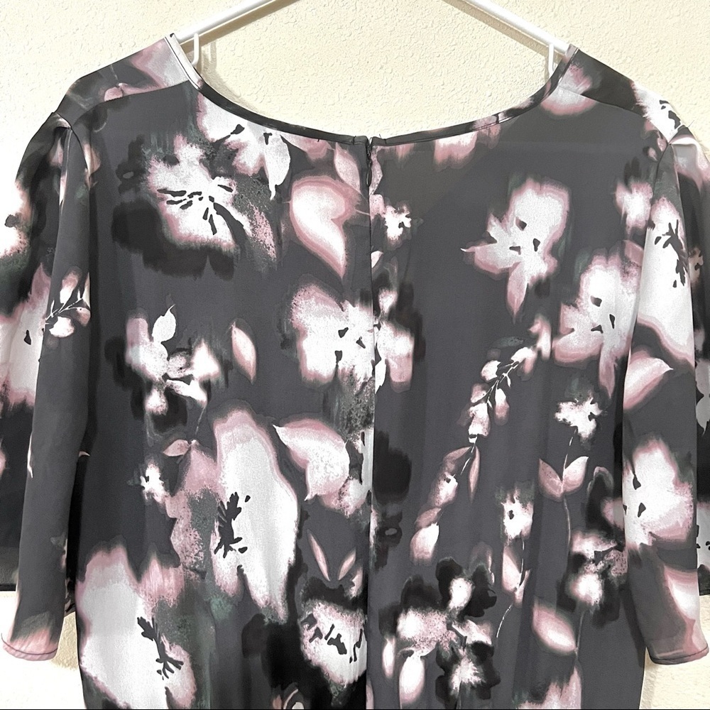 VERA WANG Chiffon pleasant Midi Dress Size L Twist front Asymmetrical Hem Floral - Picture 8 of 10